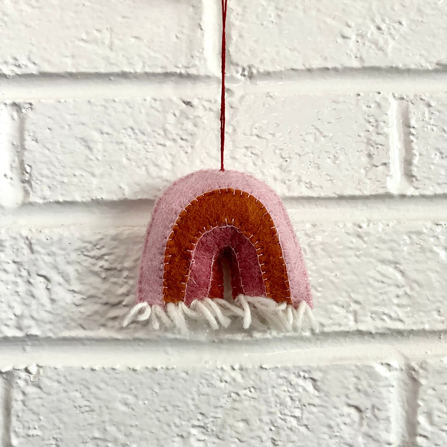felt pink rainbow ornament