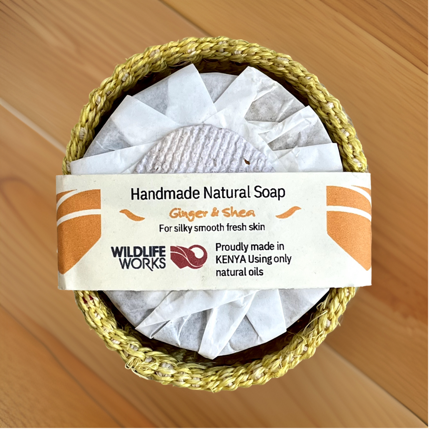scented natural handmade soap with sisal basket