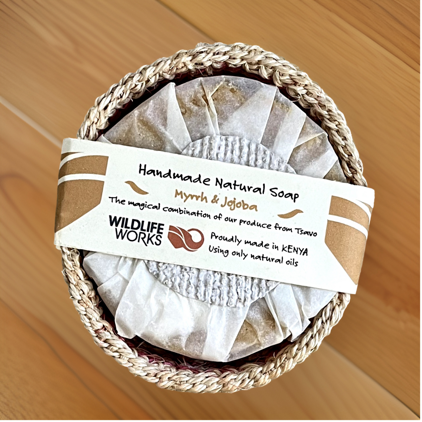 scented natural handmade soap with sisal basket