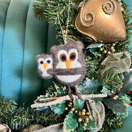 handcrafted felt mama & baby owl ornament