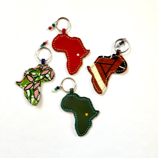 kitenge + leather africa keychain