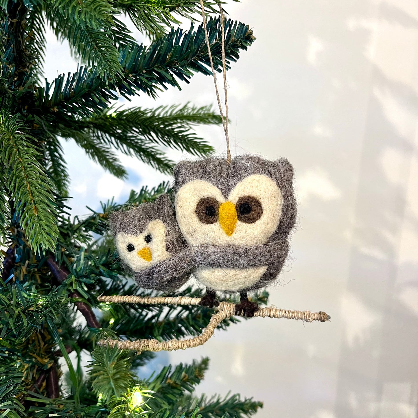 handcrafted felt mama & baby owl ornament