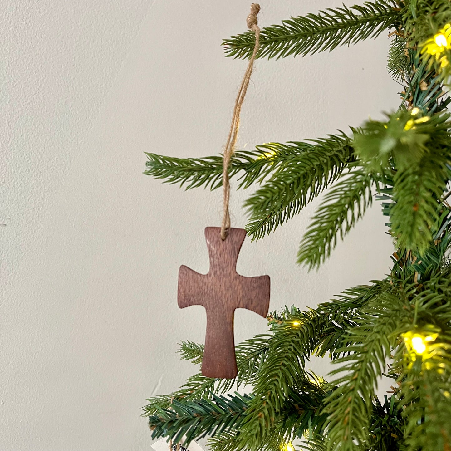 mugavu wood cross ornament