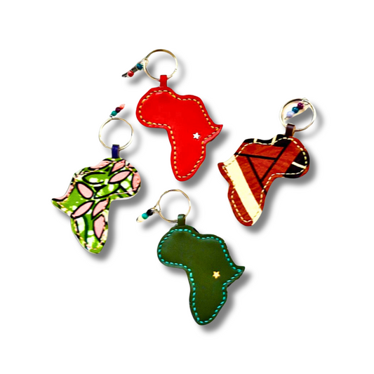 kitenge + leather africa keychain