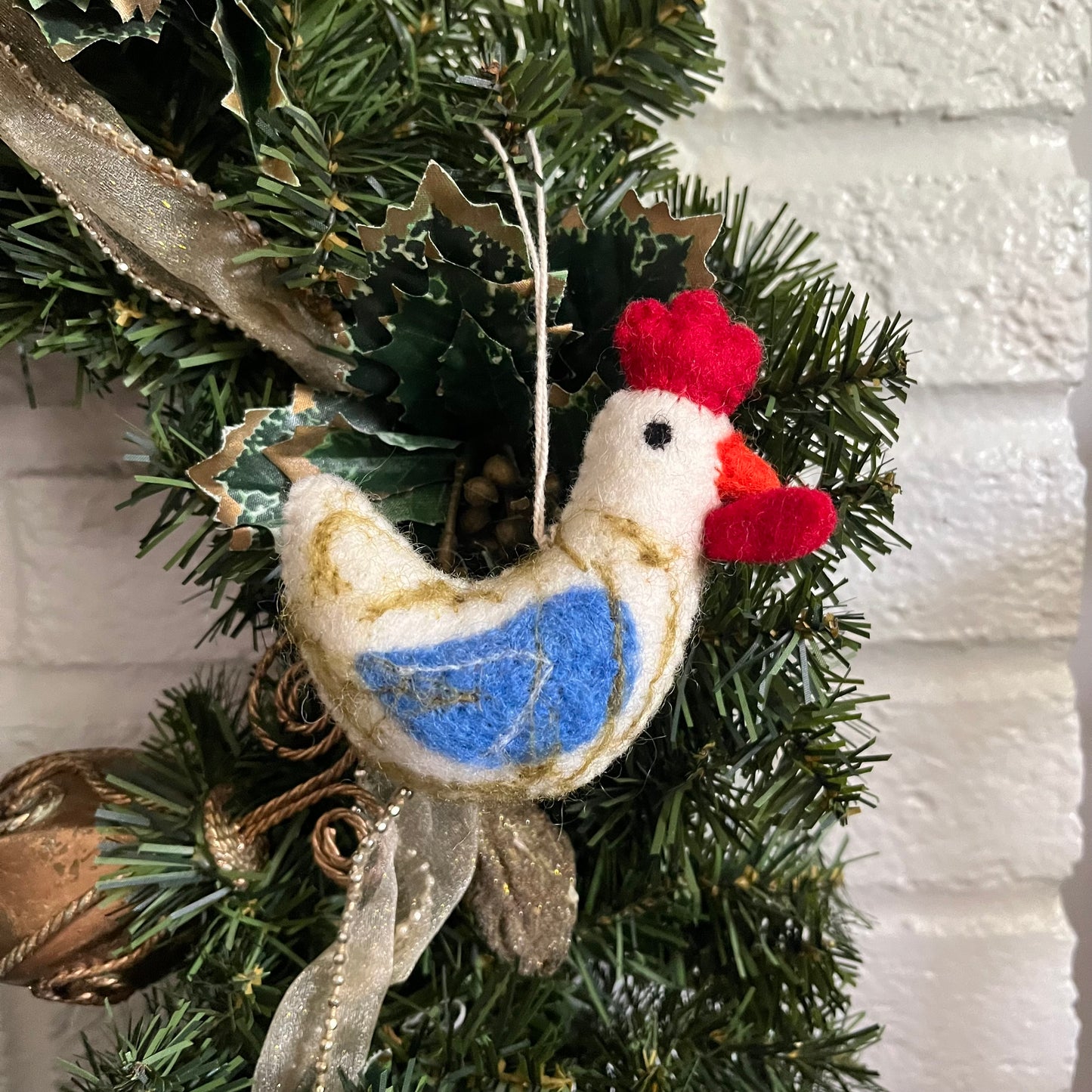 felt rainbow rooster ornament