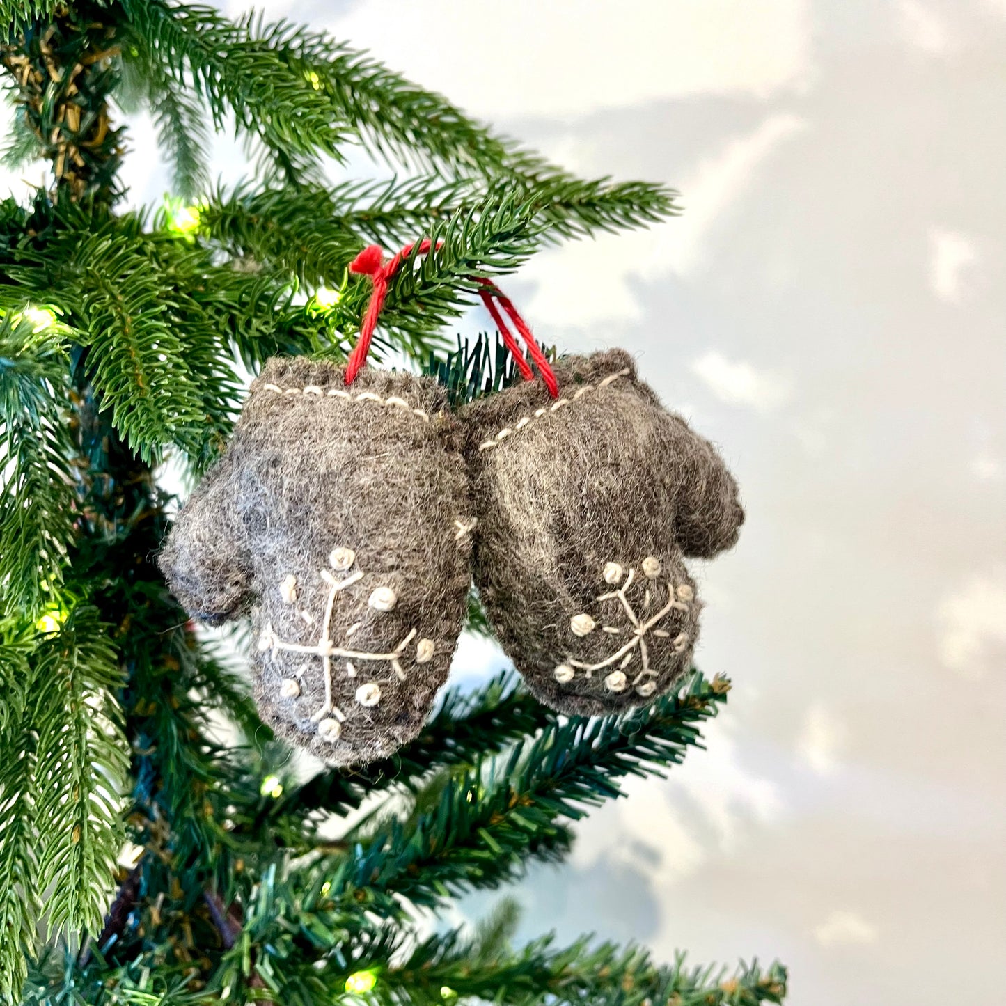 handcrafted felt mitten ornament