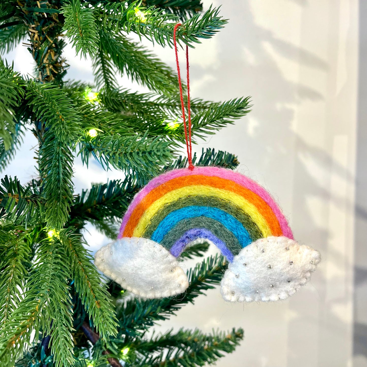 handcrafted felt rainbow ornament