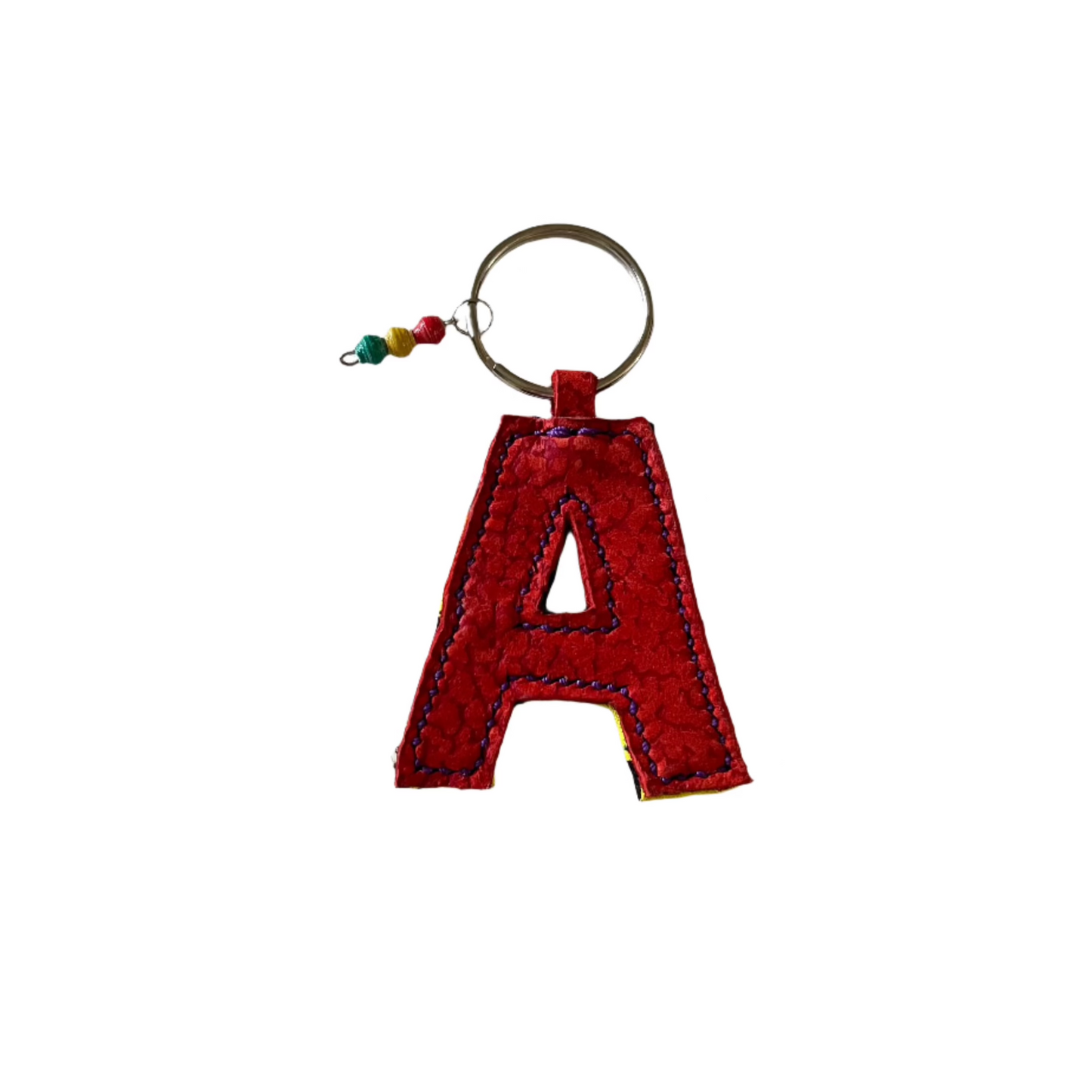 kitenge + leather initial keychains