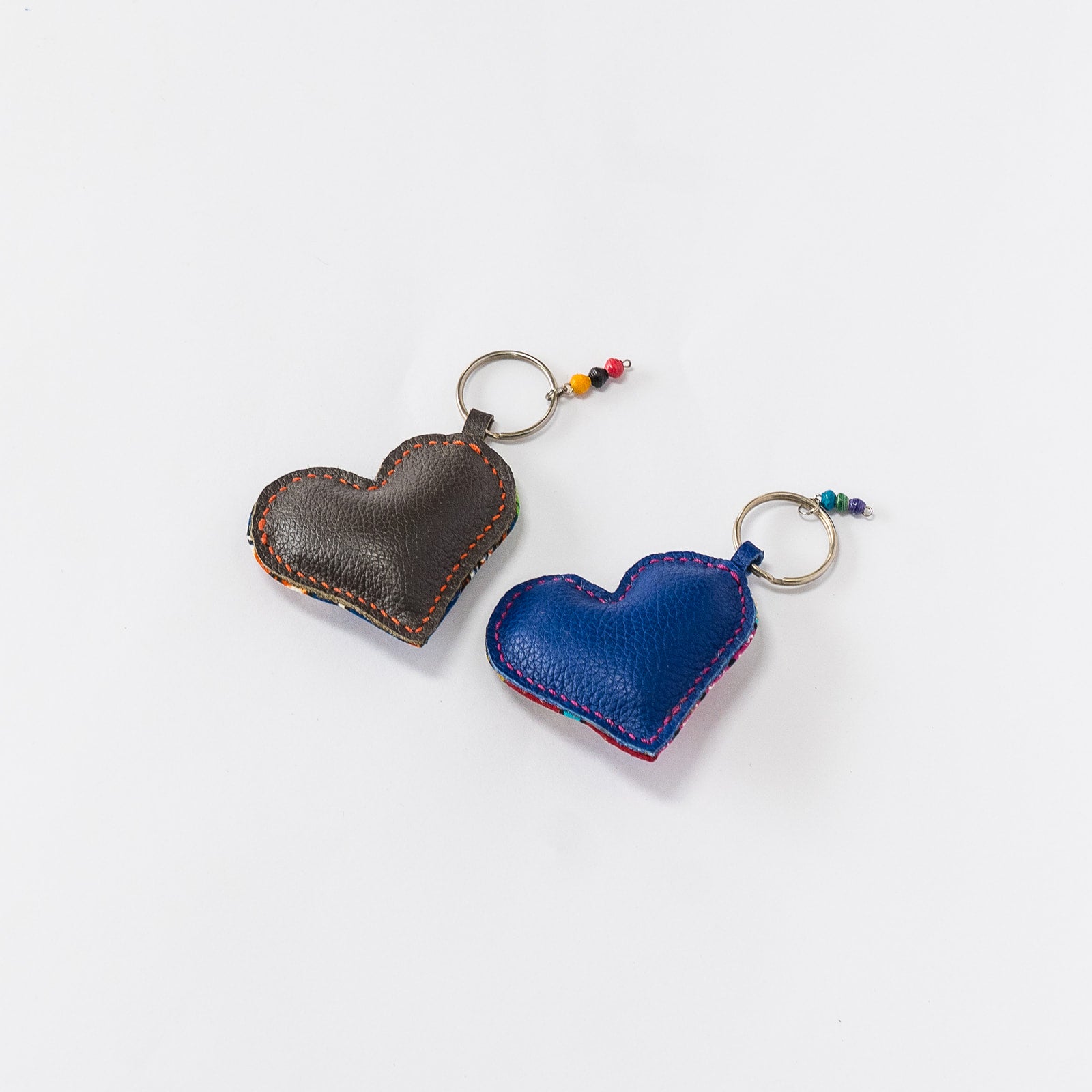 kitenge + leather heart keychain
