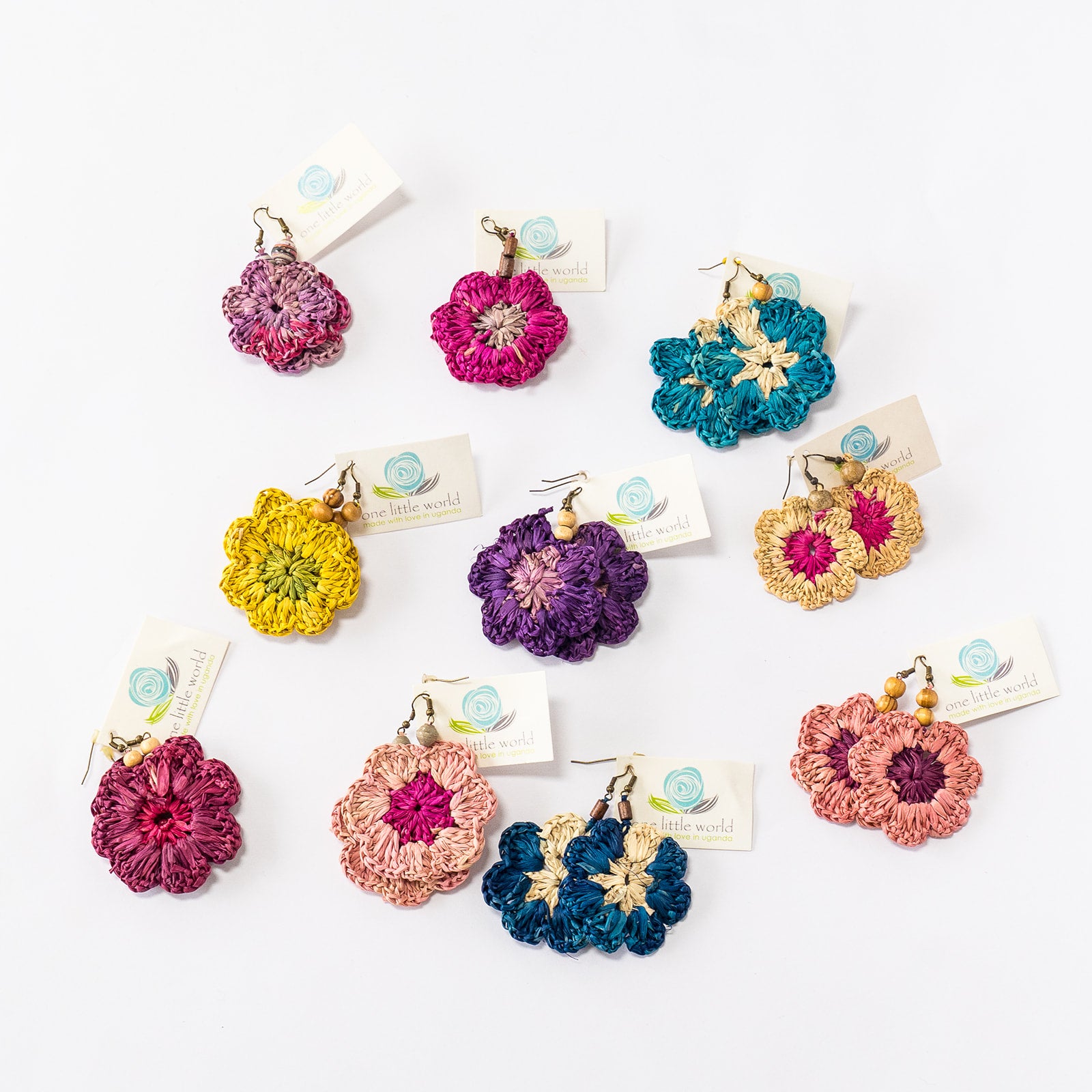 naturally dyed raffia grass flower earrings