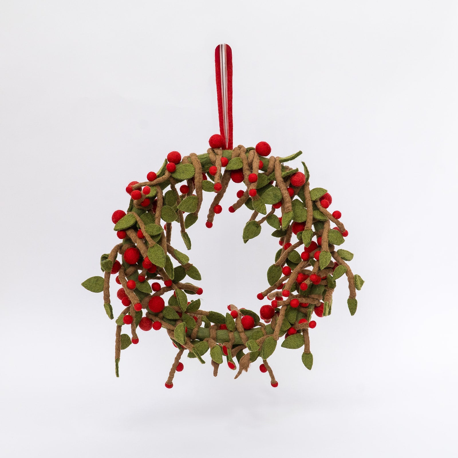 felted cherry mistletoe wreath