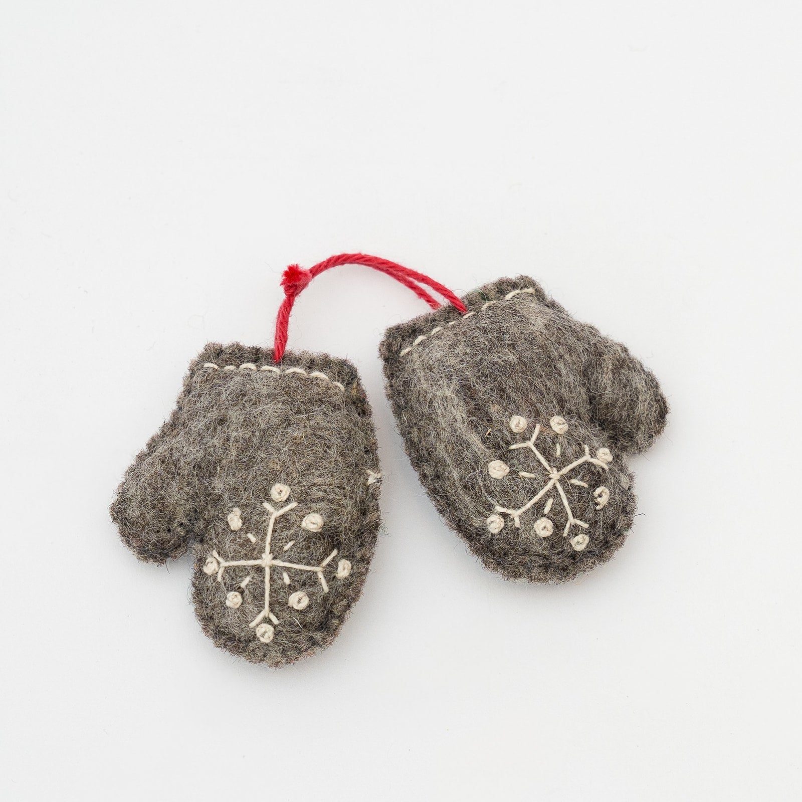 handcrafted felt mitten ornament