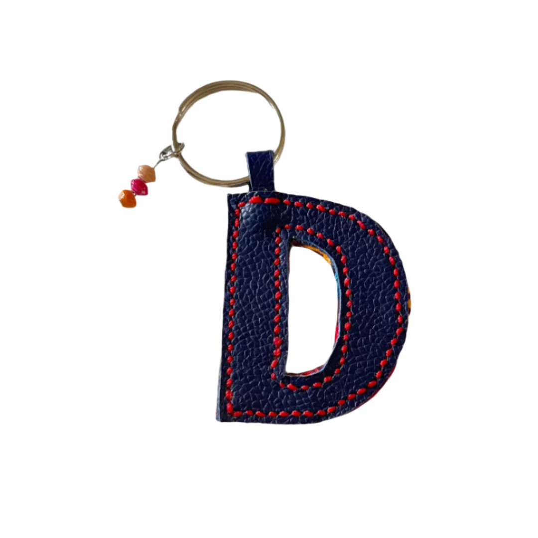 kitenge + leather initial keychains