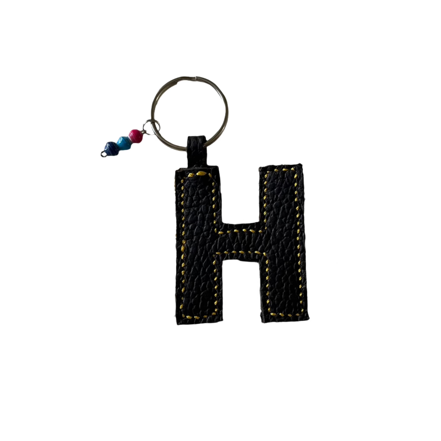 kitenge + leather initial keychains