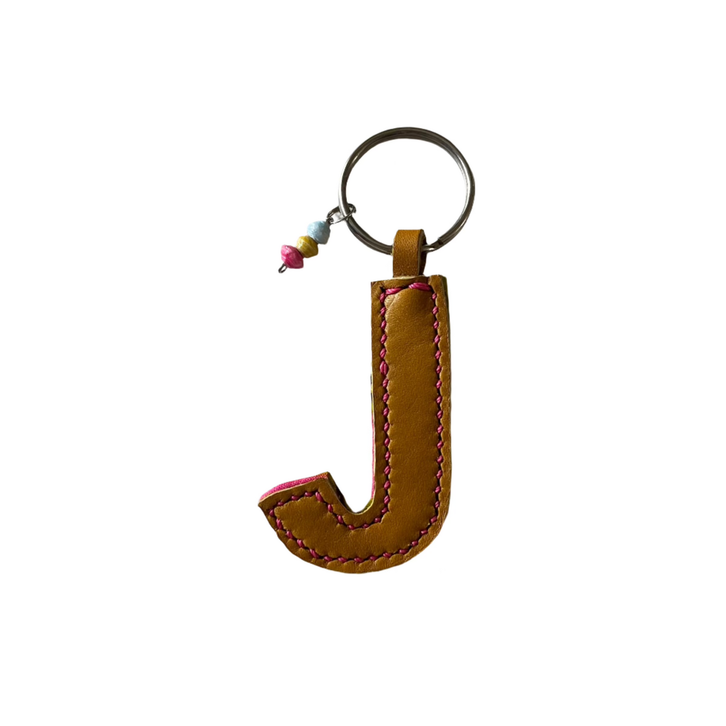 kitenge + leather initial keychains