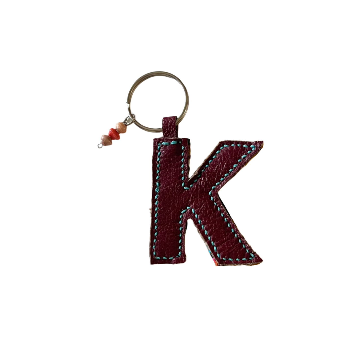 kitenge + leather initial keychains