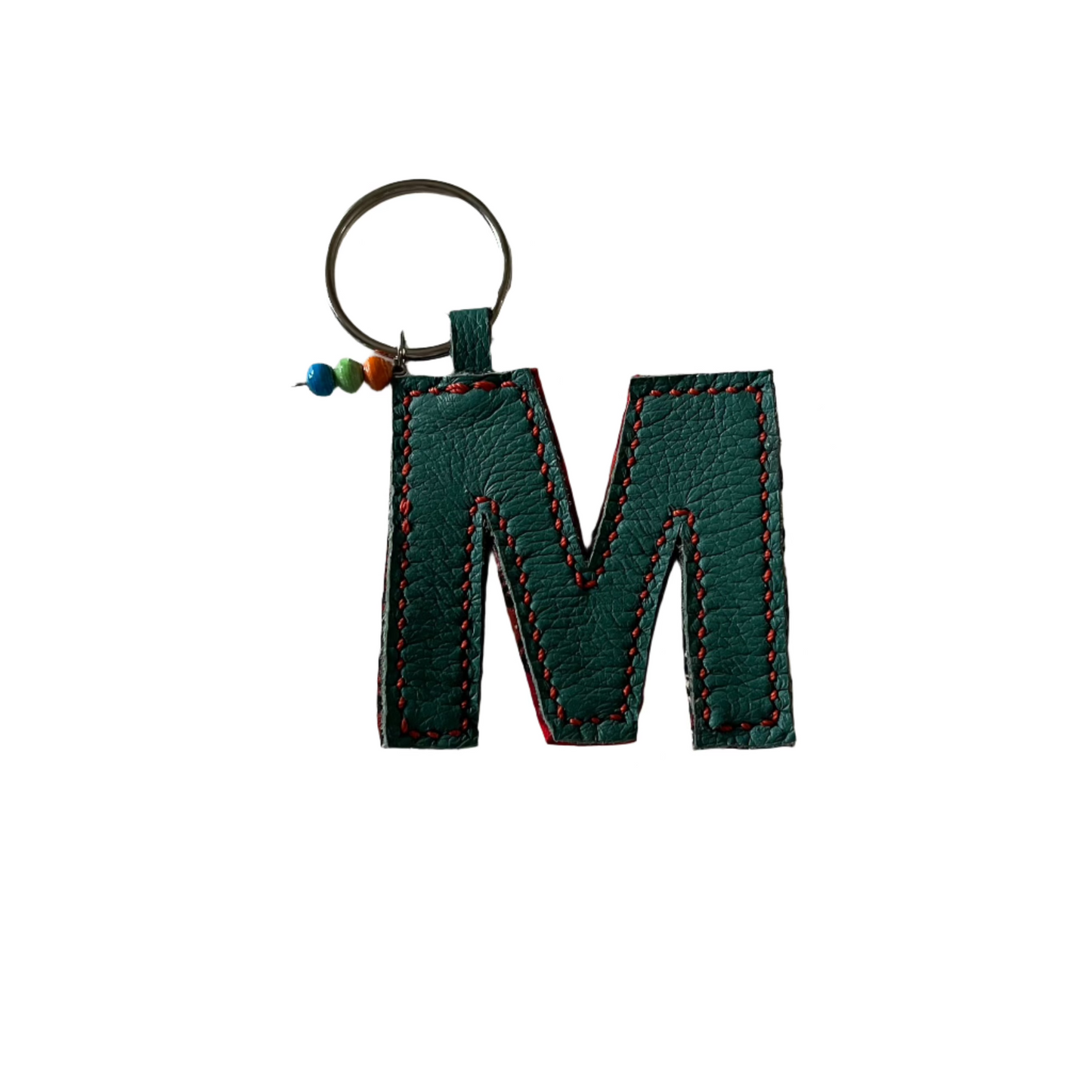 kitenge + leather initial keychains