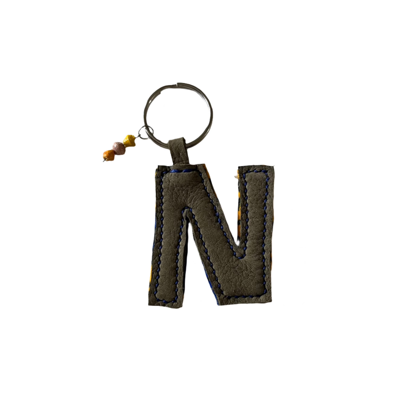 kitenge + leather initial keychains