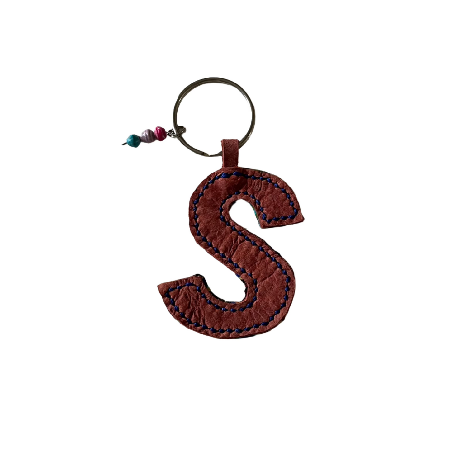 kitenge + leather initial keychains