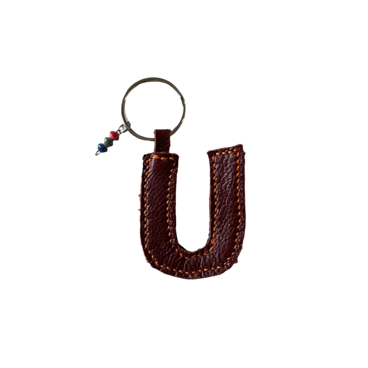 kitenge + leather initial keychains