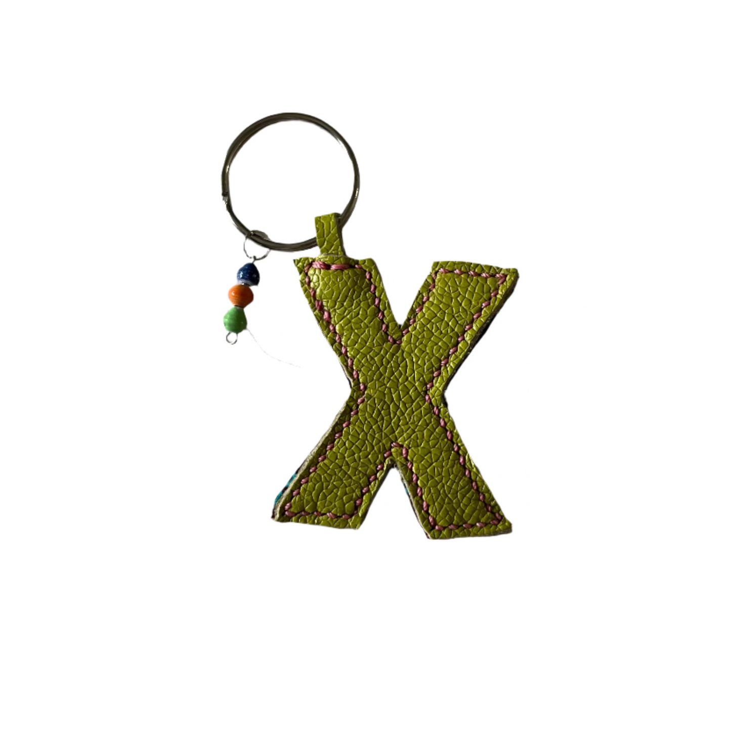 kitenge + leather initial keychains