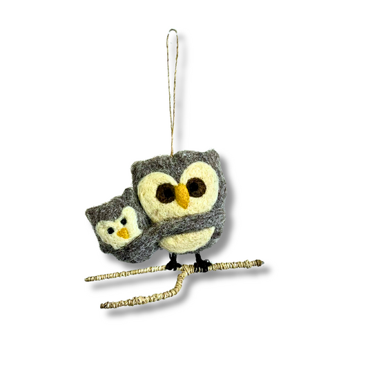 handcrafted felt mama & baby owl ornament