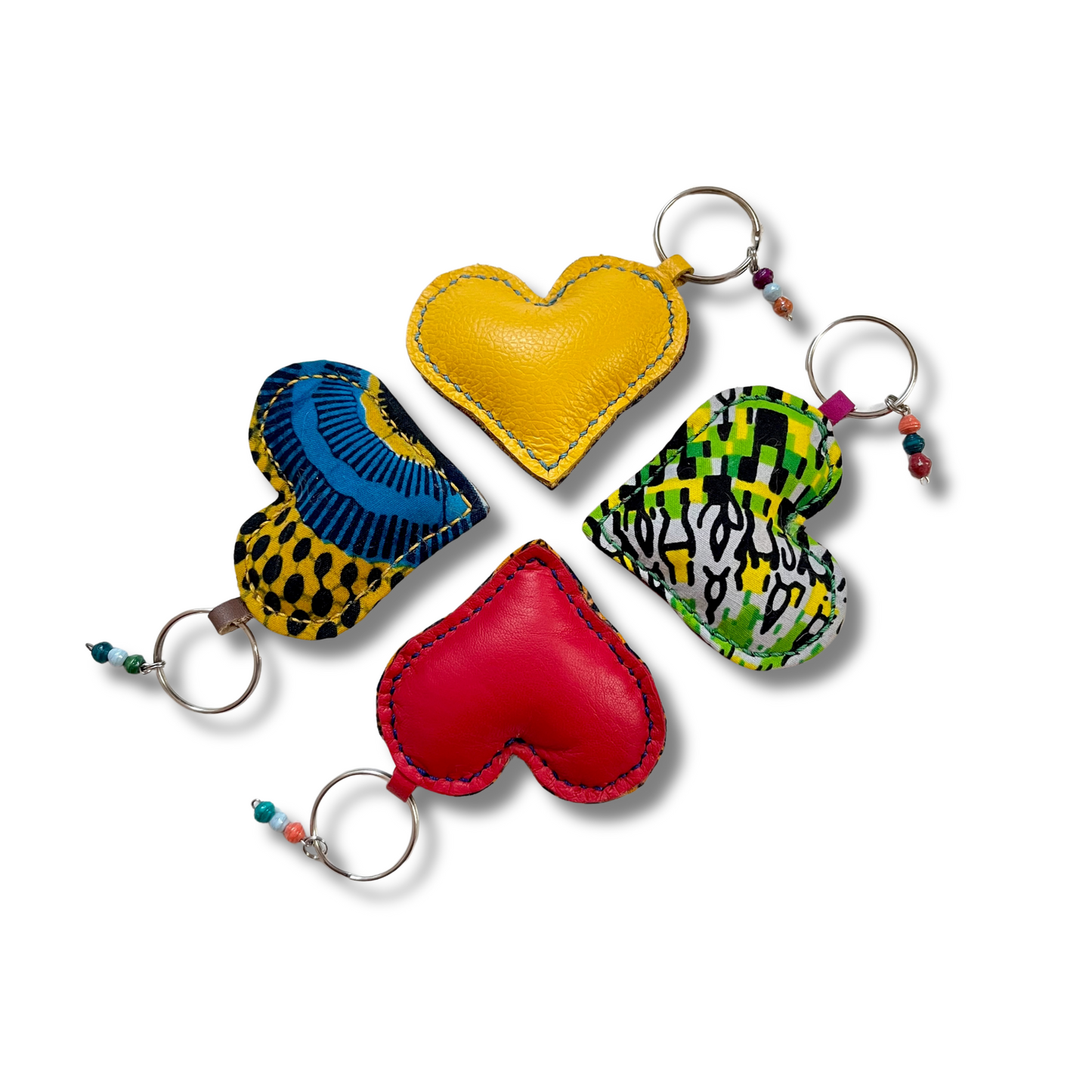 kitenge + leather heart keychain