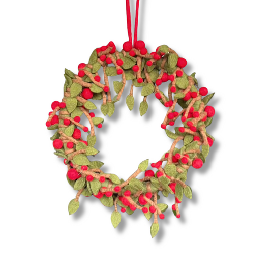 felted cherry mistletoe wreath