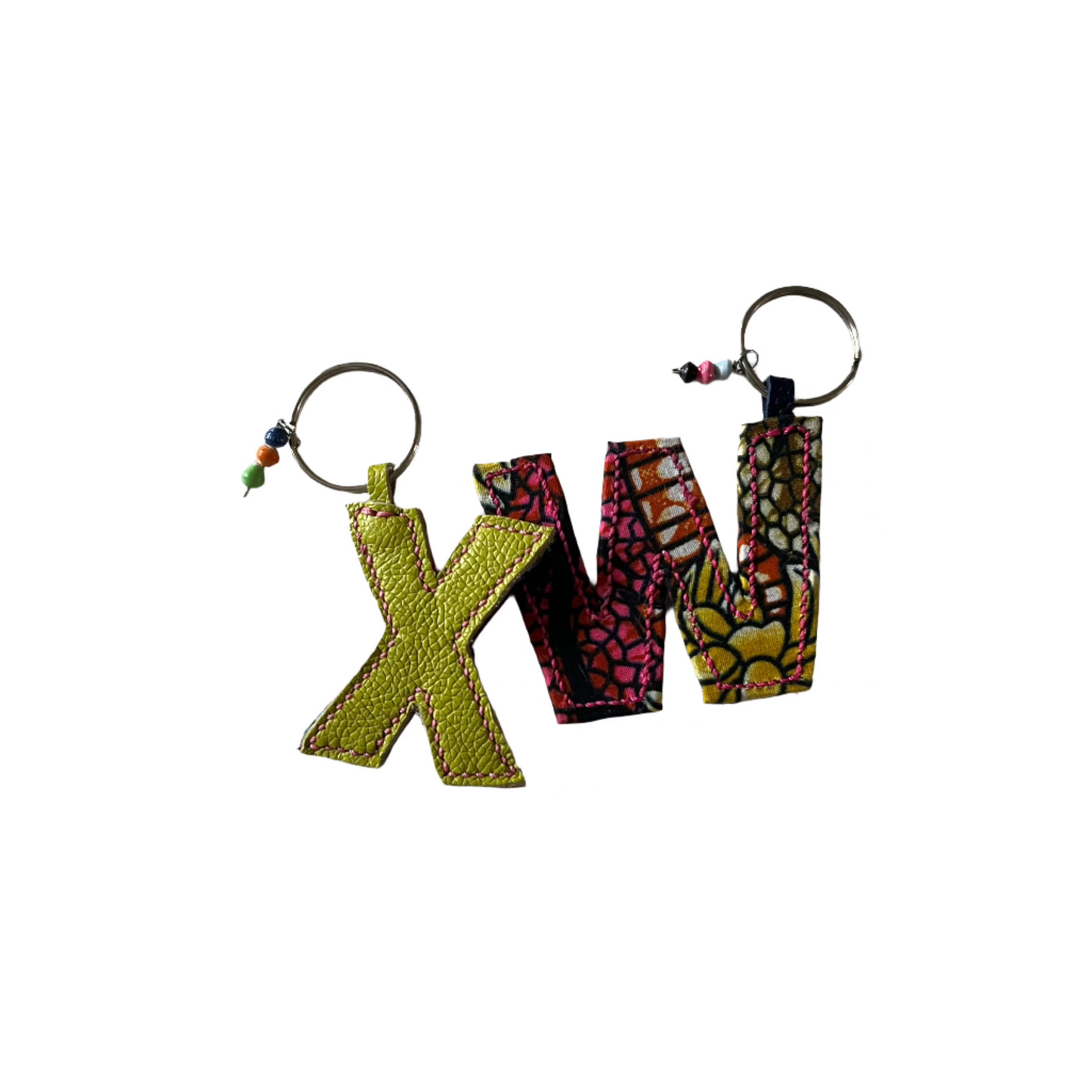 kitenge + leather initial keychains