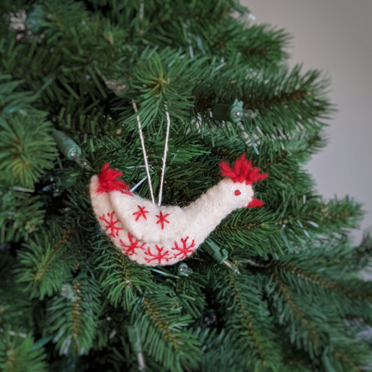 handcrafted felt holiday hen ornament