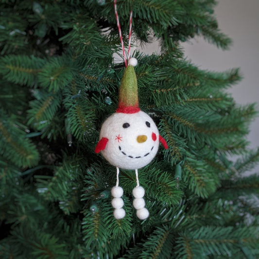 handcrafted felt bobble snowman ornament