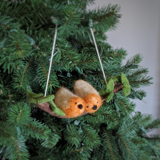 handcrafted felt lovebirds on a branch ornament