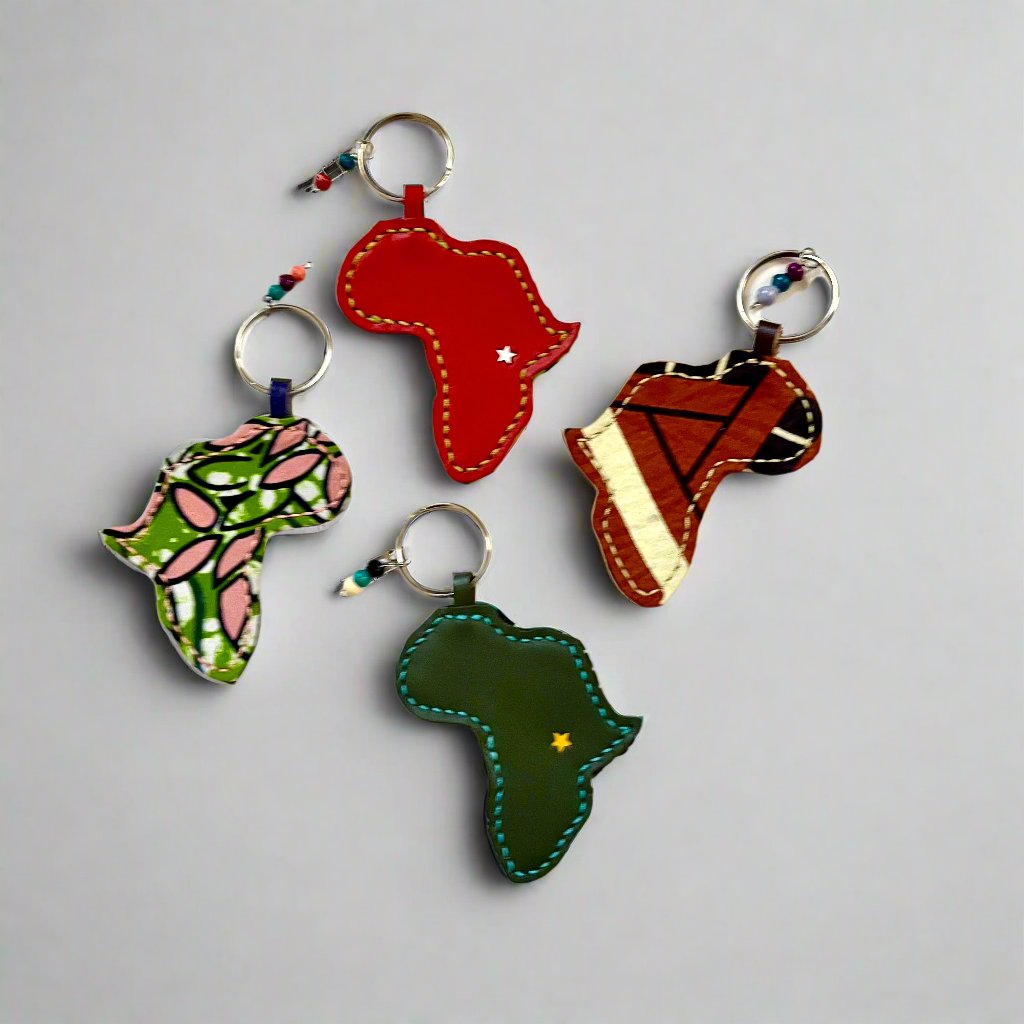 kitenge + leather africa keychain