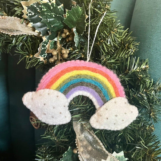 handcrafted felt rainbow ornament