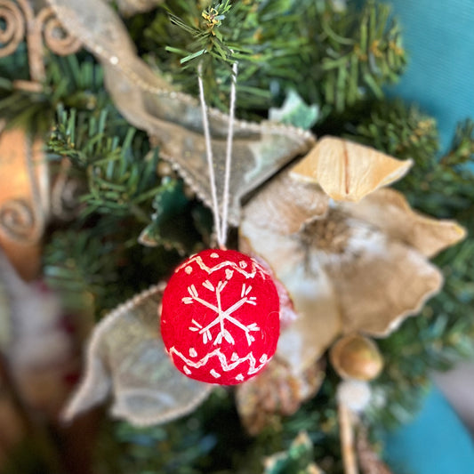 handcrafted felt red snowflake ornament