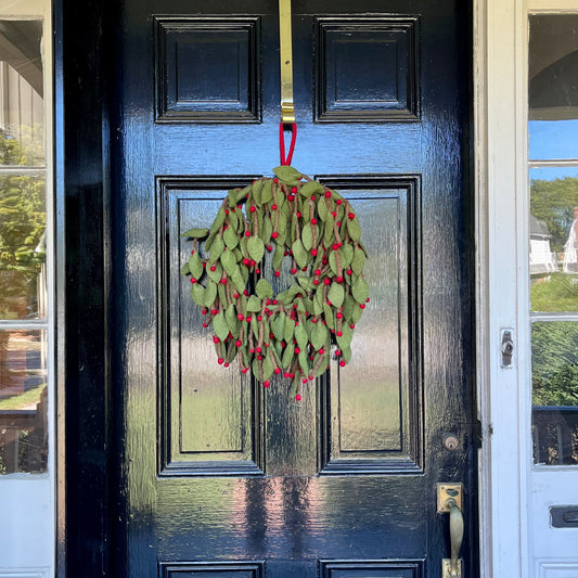 felted cherry mistletoe wreath