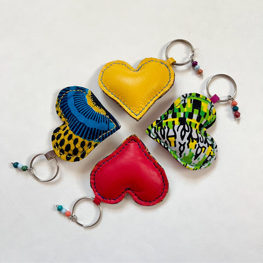 kitenge + leather heart keychain