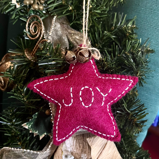 handcrafted felt joy ornament