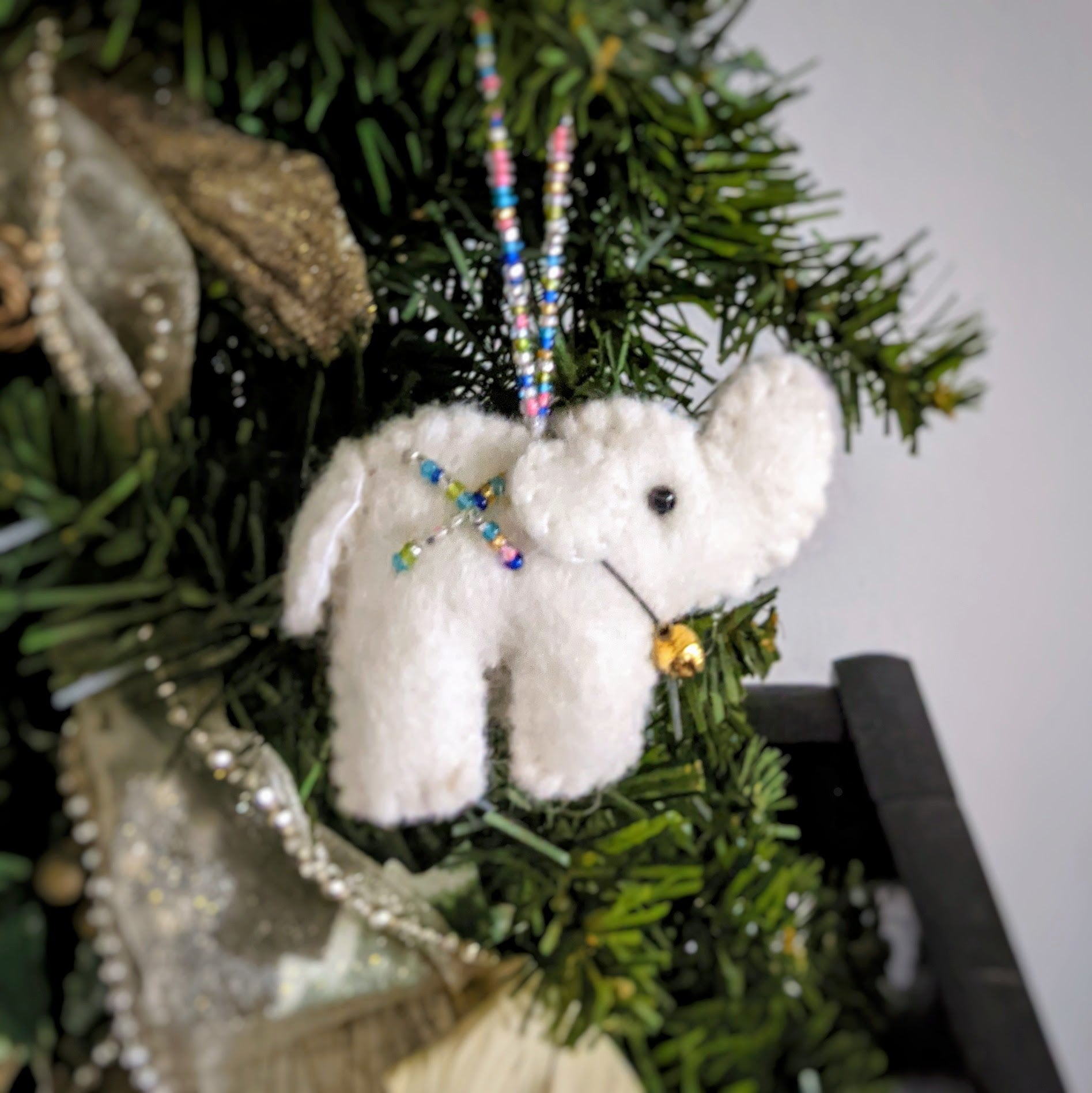 handcrafted felt white beaded ellie ornament